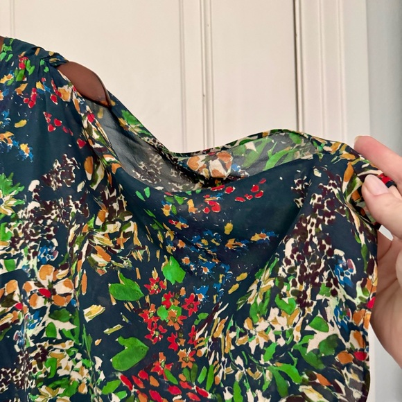 Alice + Olivia Silk Floral Mini Dress Cold Shoulder Flutter Sleeves - Picture 3 of 5